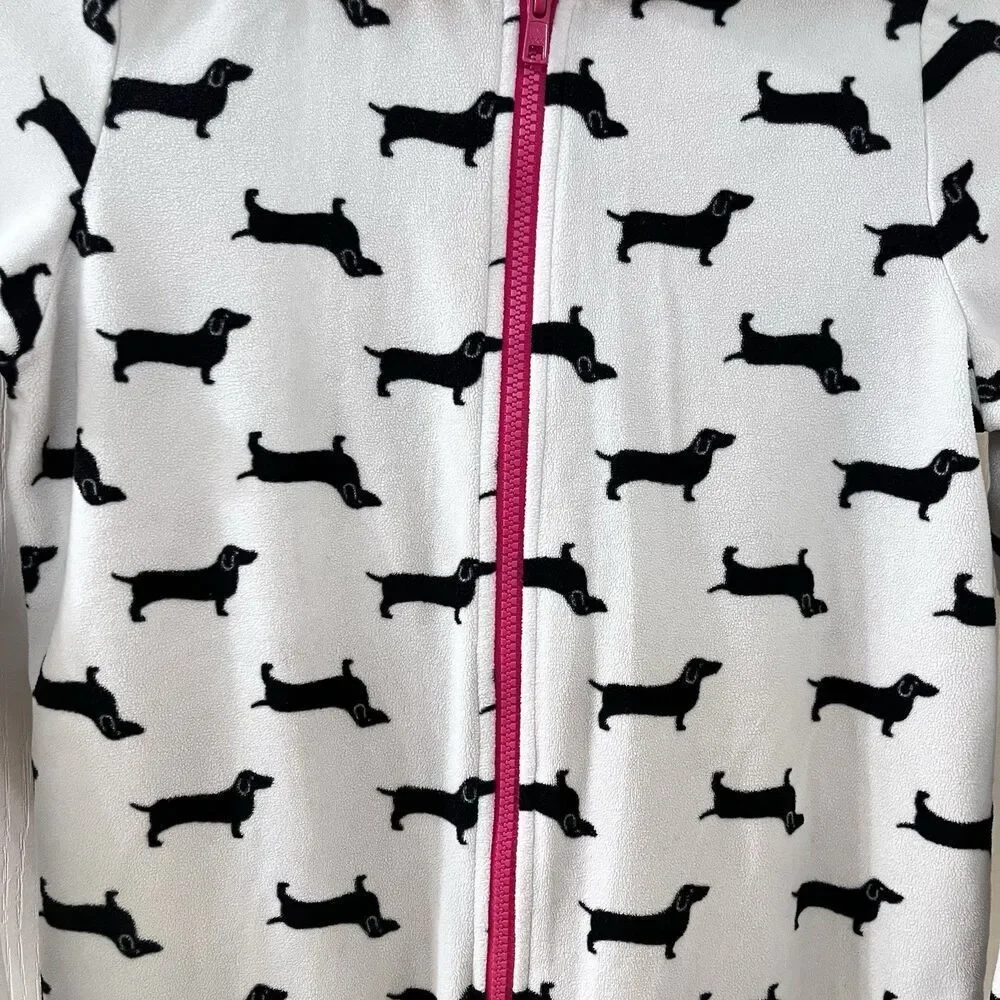 Tucker + Tate Dachshund Dog Fleece One Piece Hooded Pajamas Girls Size M 8-10